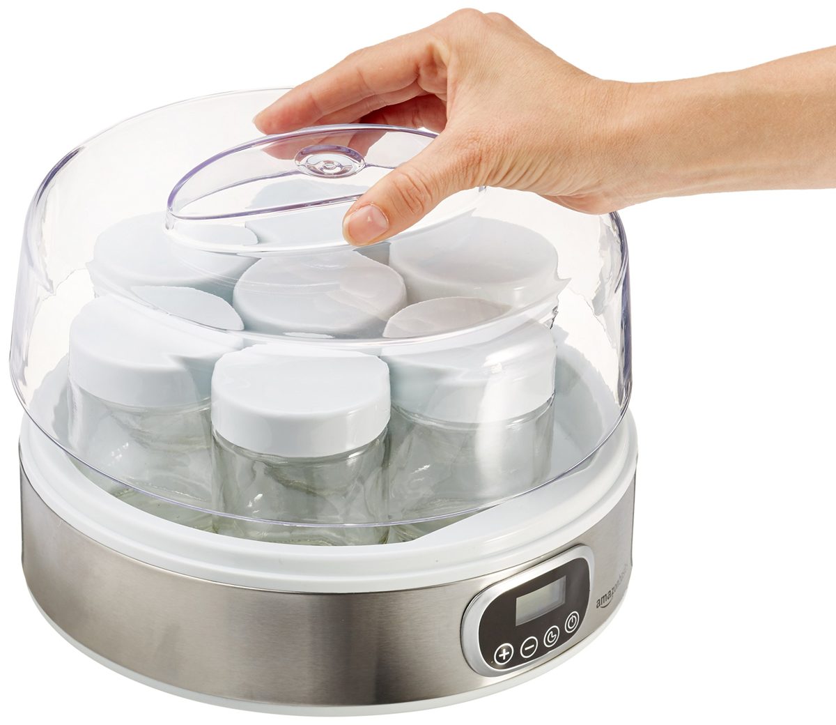 AmazonBasics Yoghurt Maker with Timer and 7 Glasses, Individual