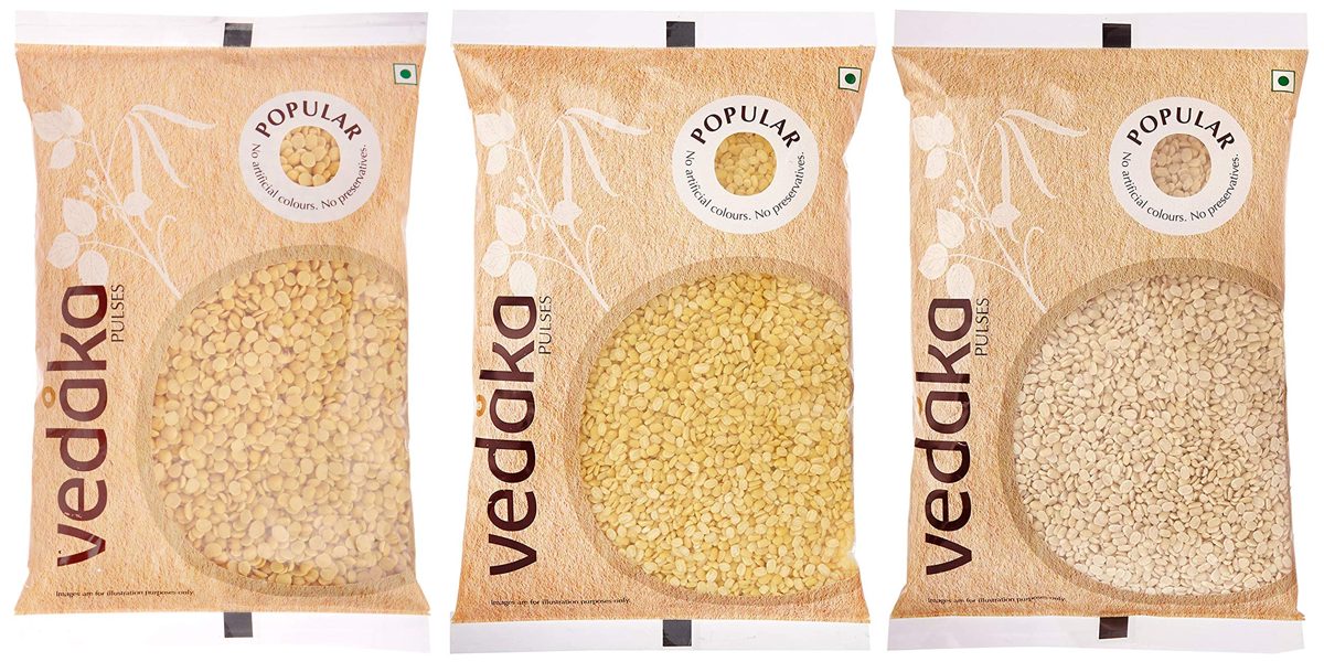 Amazon Brand – Vedaka Combo Pack of 3 (Toor dal, 1kg + Moong dal, 1kg + White urad Split, 1kg)