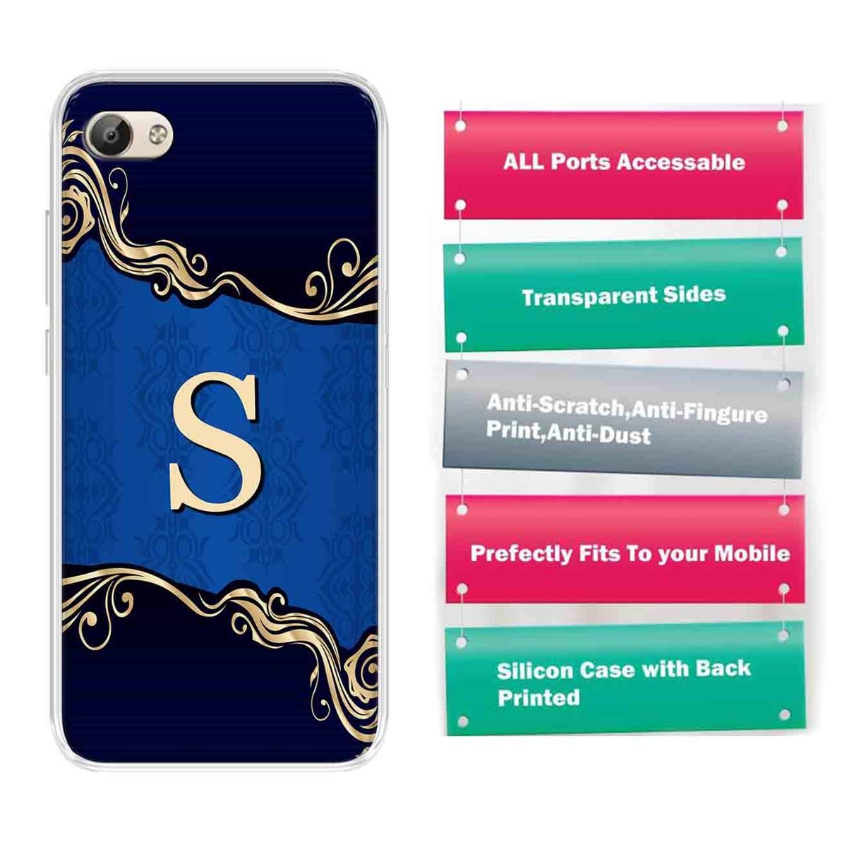 Amazon Brand - Solimo Designer Multicolor Blue Pattern Alphabet-S Printed Soft Back Case Mobile Cover for Vivo Y69