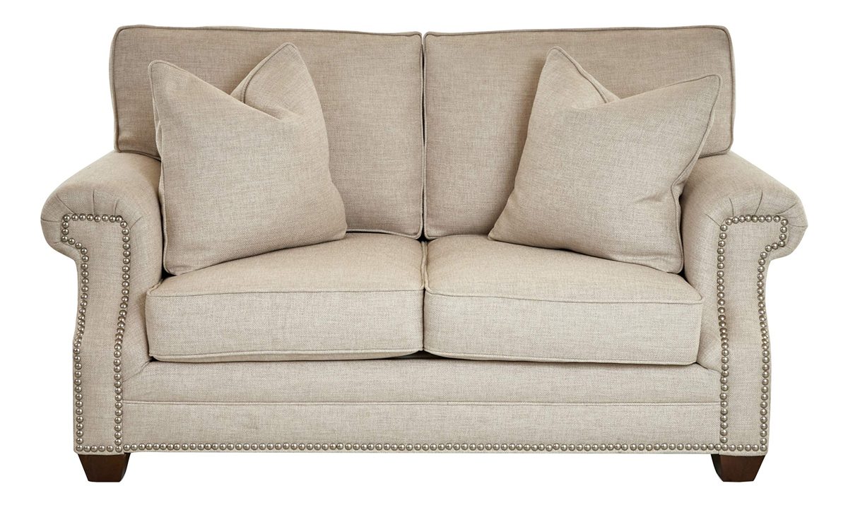 Amazon Brand – Stone & Beam Cedar Upholstered Loveseat Sofa Couch with Nailheads, 67"W,Oat Beige