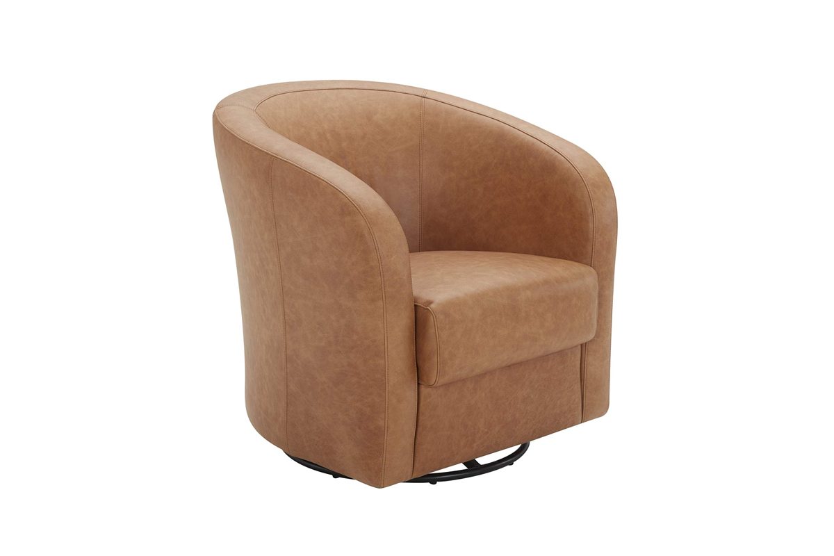 Amazon Brand – Rivet Rione Modern Leather Swivel Chair with Rounded Back, 30.3"W, Marseille Cognac