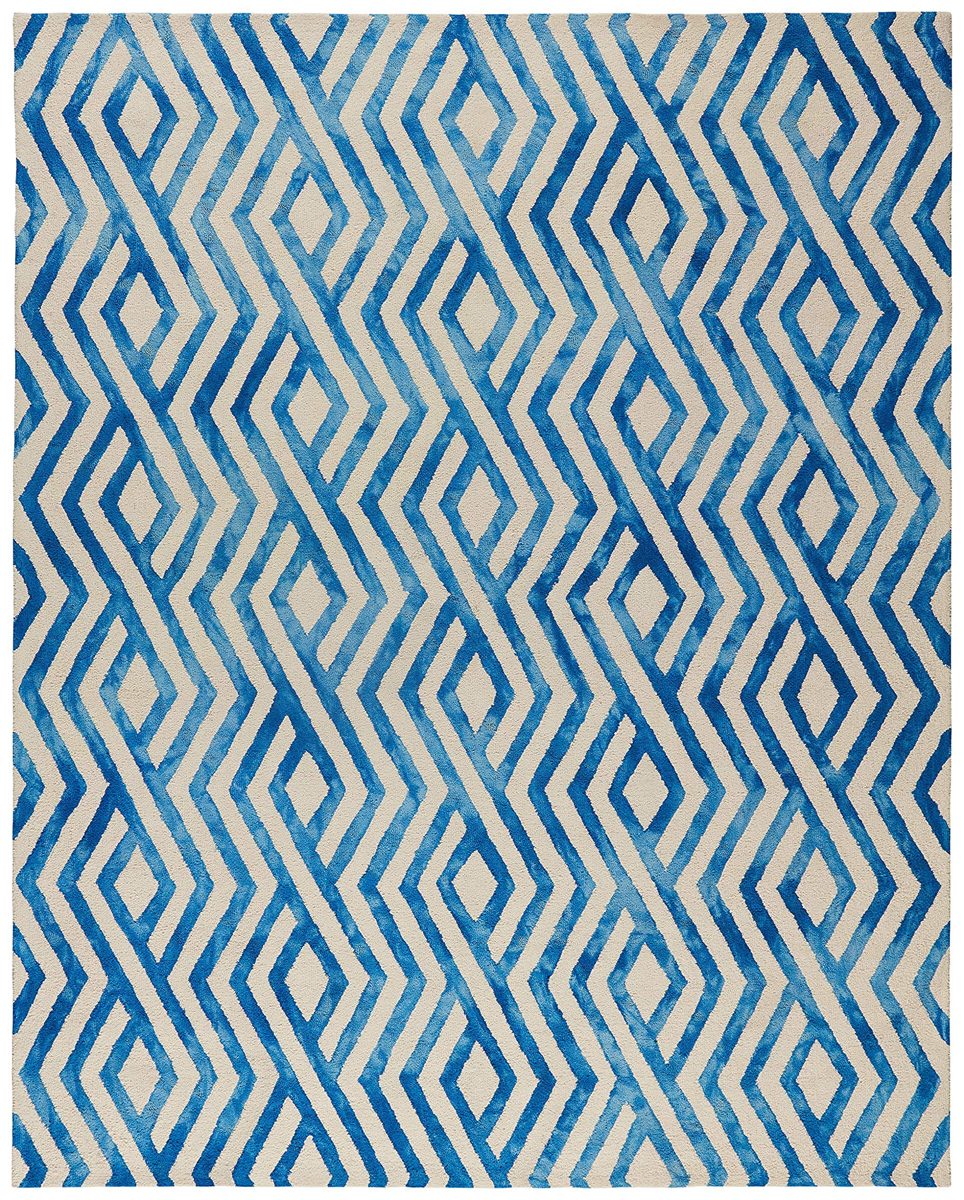 Amazon Brand – Rivet Modern Geometric Area Rug, 5 x 8 Foot, Blue, Ivory