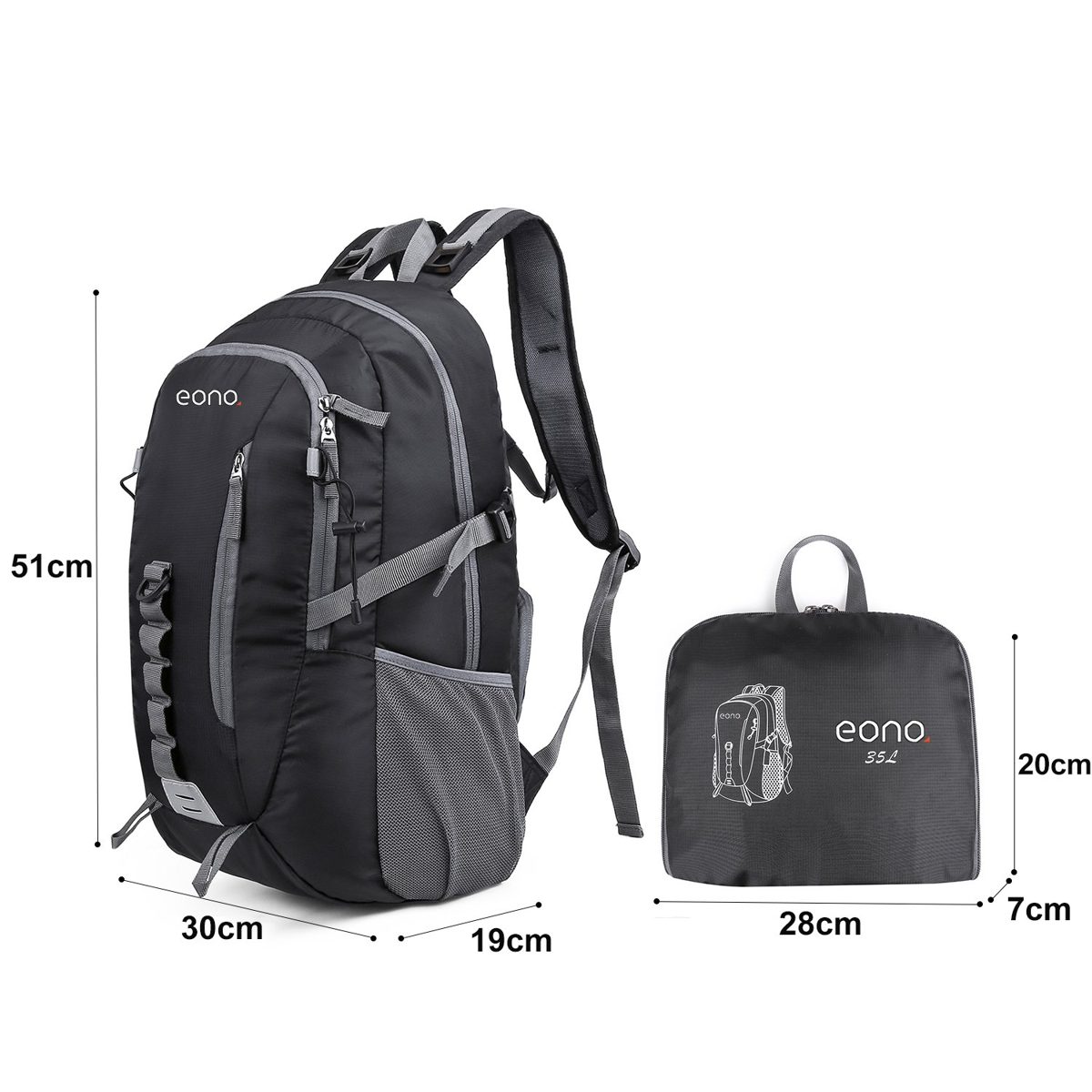 Eono Essentials 35L Large Foldable Hiking Backpack with Waterproof Rain Cover