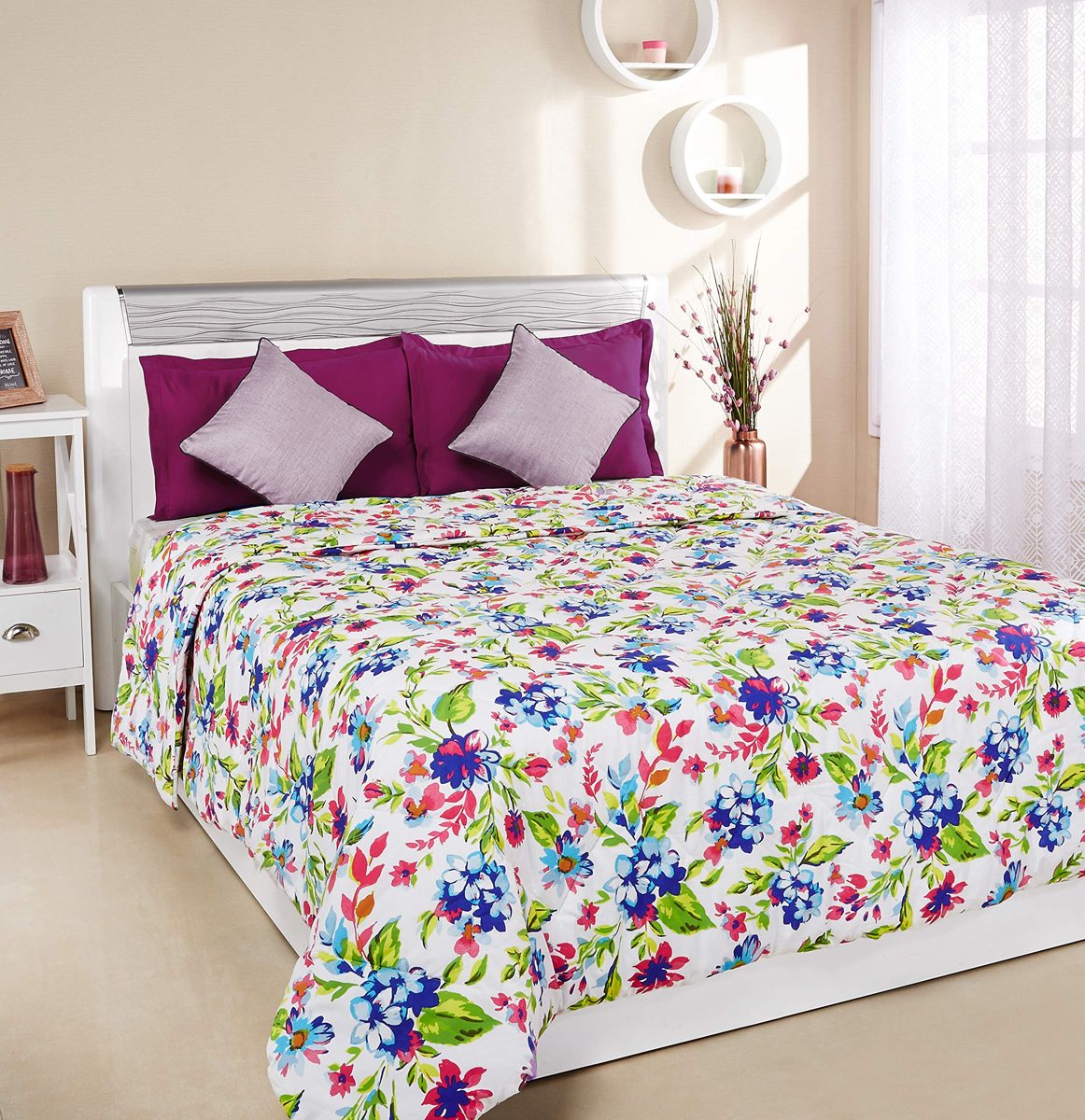 Amazon Brand - Solimo 100% Cotton Printed Comforter, Double (Floral Spurt, 200GSM)