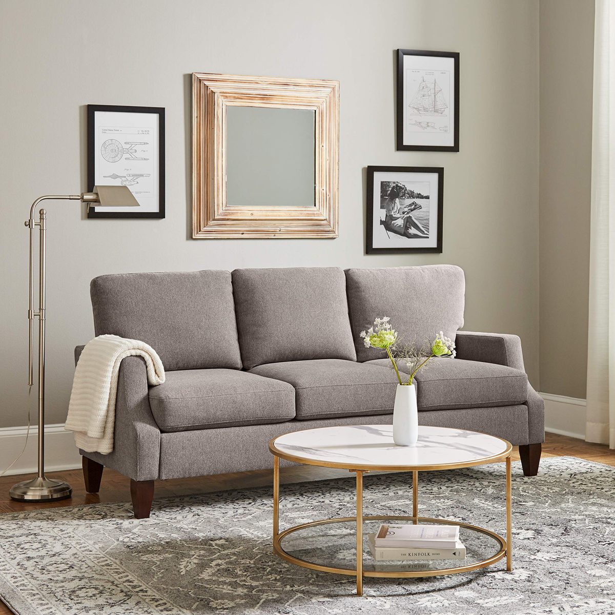 Amazon Brand – Ravenna Home Metal Adjustable Living Room Standing Pharmacy Floor Lamp With LED Light Bulb - 49.75 - 62 Inches, Brushed Nickel