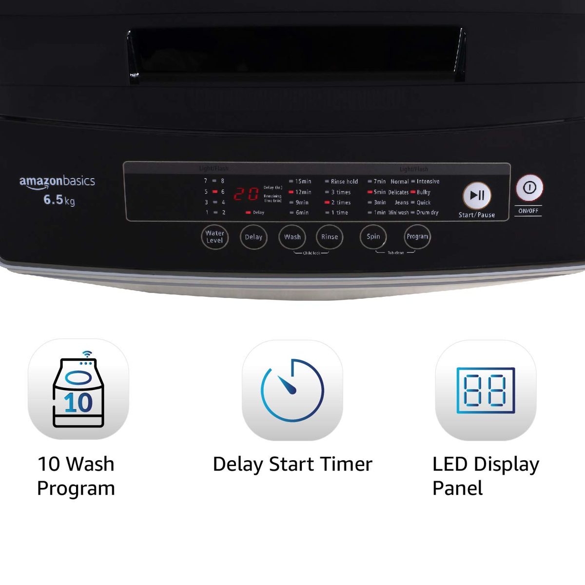 (Renewed) AmazonBasics 6.5 kg Fully-Automatic Top Load Washing Machine (Grey/Black, Full Metal body, LED Display)