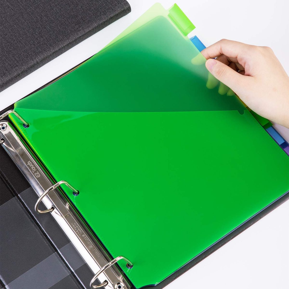 AmazonBasics 8-Tab Plastic Binder Dividers, Insertable Multicolor Big Tabs, with Single Pocket, 12 Set