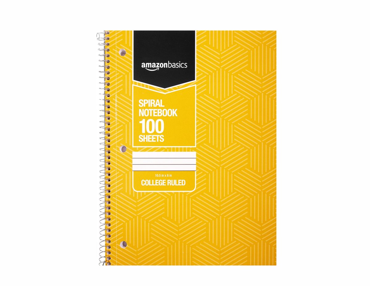 AmazonBasics College Ruled Wirebound Spiral Notebook, 100 Sheet, Assorted Sunburst Pattern Colors, 25-Pack