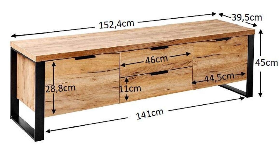 Amazon Brand - Movian Ems 2-Door 2-Drawer TV Stand for TVs up to 60", 152.4 x 39.5 x 45cm, Brown Oak-Effect/Black