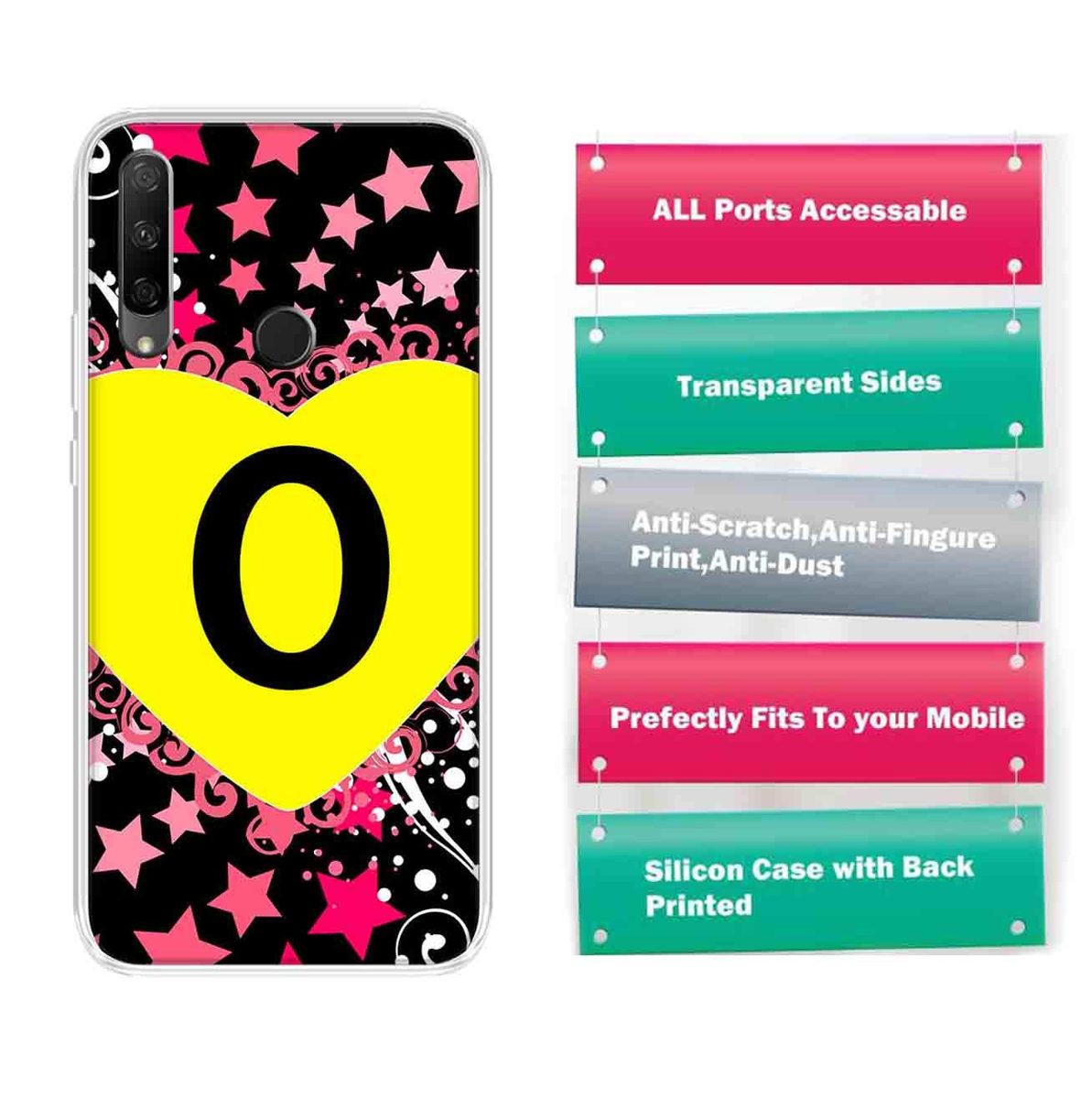 Amazon Brand - Solimo Designer Multicolor Heart Pattern Alphabet-O Printed Soft Back Case Mobile Cover for Huawei Honor 9X