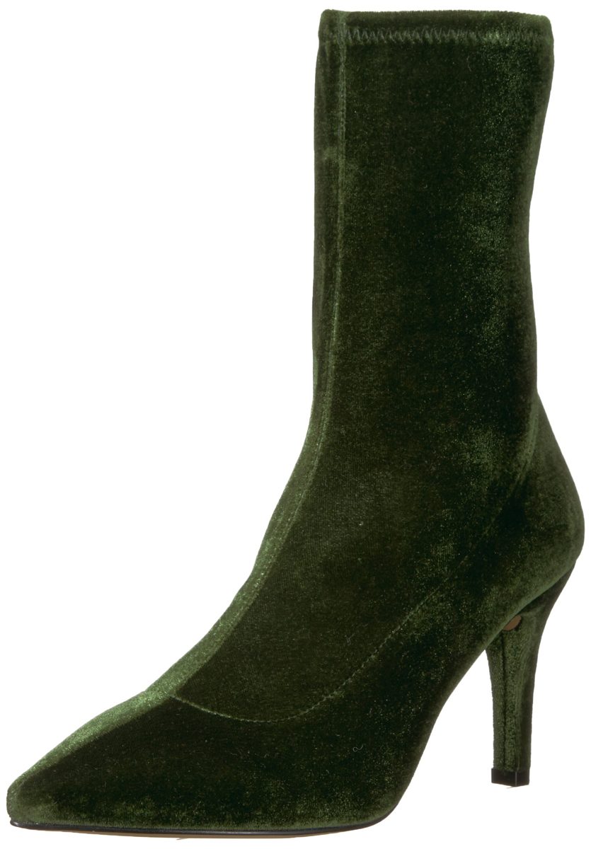The Fix Women's Becca Pointed Toe Sock-Style Ankle Boot, Olive Stretch Velvet, 6 B US