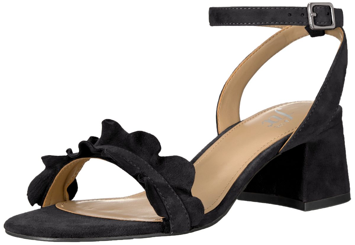 Amazon Brand - The Fix Women's Lizzie Block Heel Ruffled Sandal Heeled, Black Suede, 7 B US