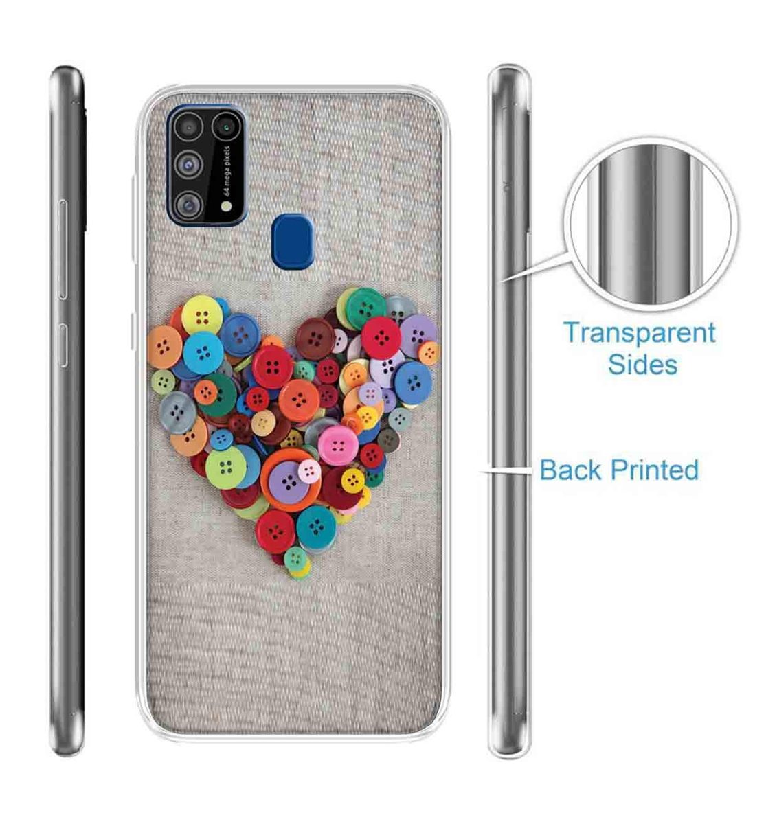 Amazon Brand - Solimo Designer Multicolor Button Heart Pattern Printed Soft Back Case Mobile Cover for Samsung Galaxy M31