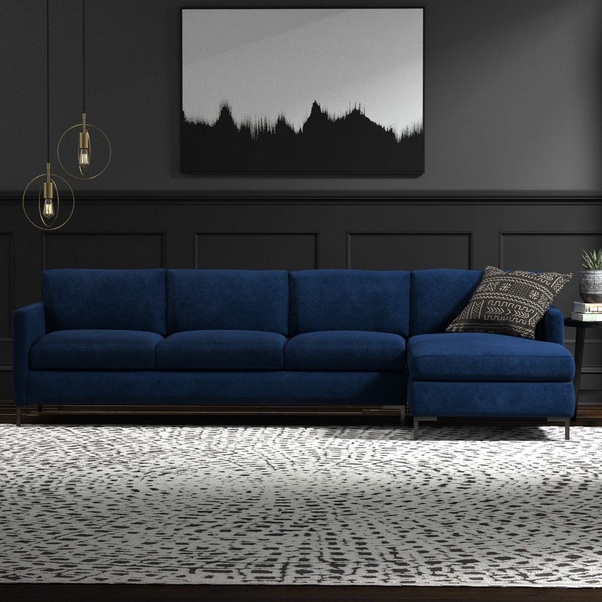 Amazon Brand – Rivet Edgewest Low Back Modern Right Chaise Sofa Sectional, 115"W, Blue Ink