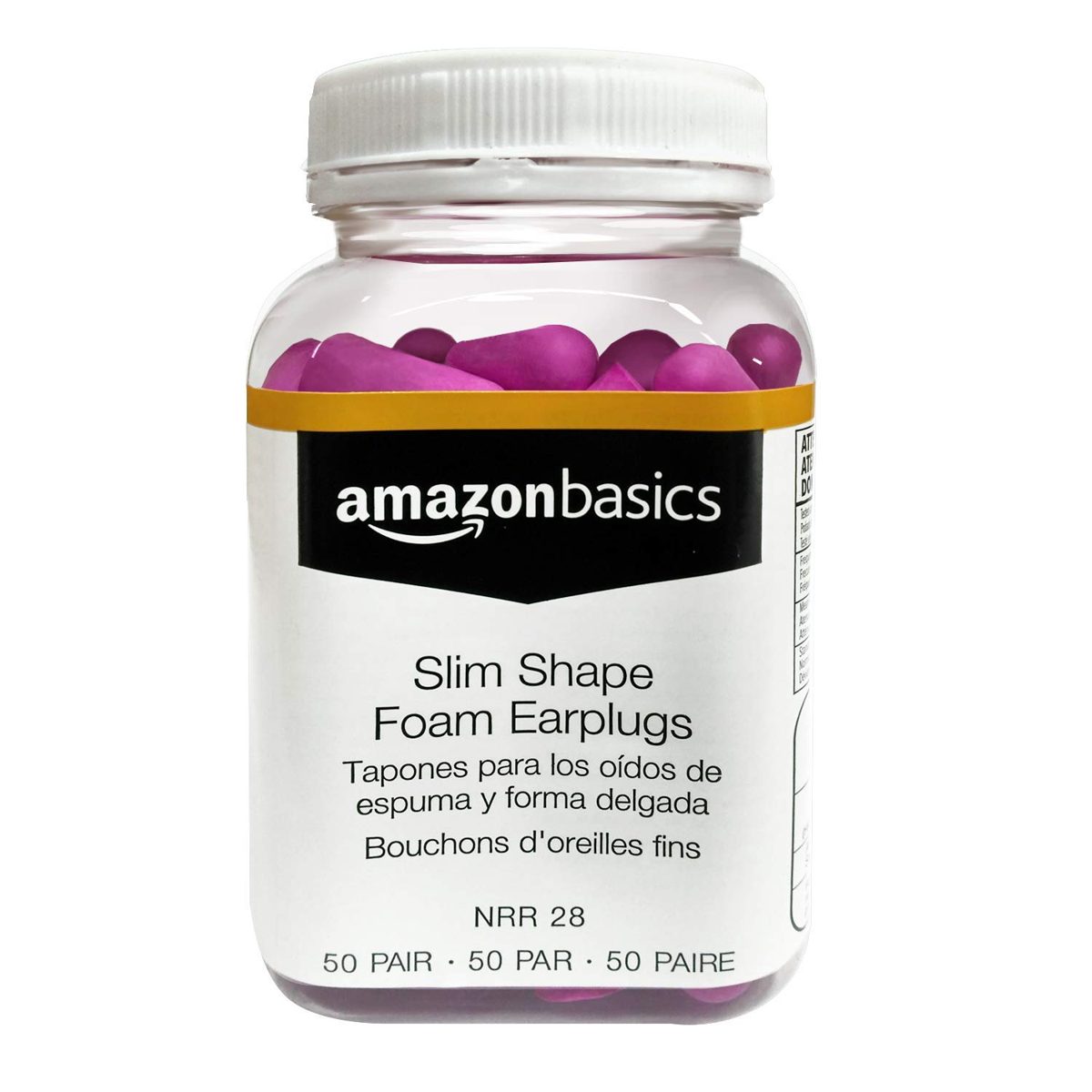 Amazon Basics Slim Shape Soft Foam Earplugs, NRR 28dB, 50-Pair, 3-Pack