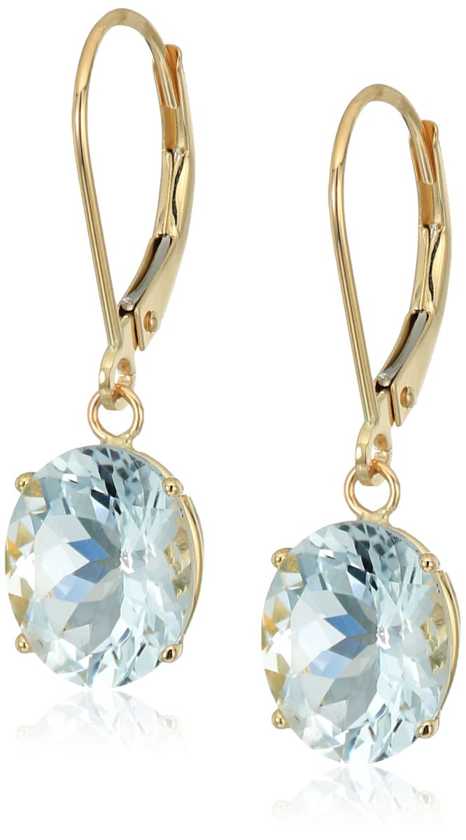 14K Gold Oval Gemstone Dangle Leverback Earrings