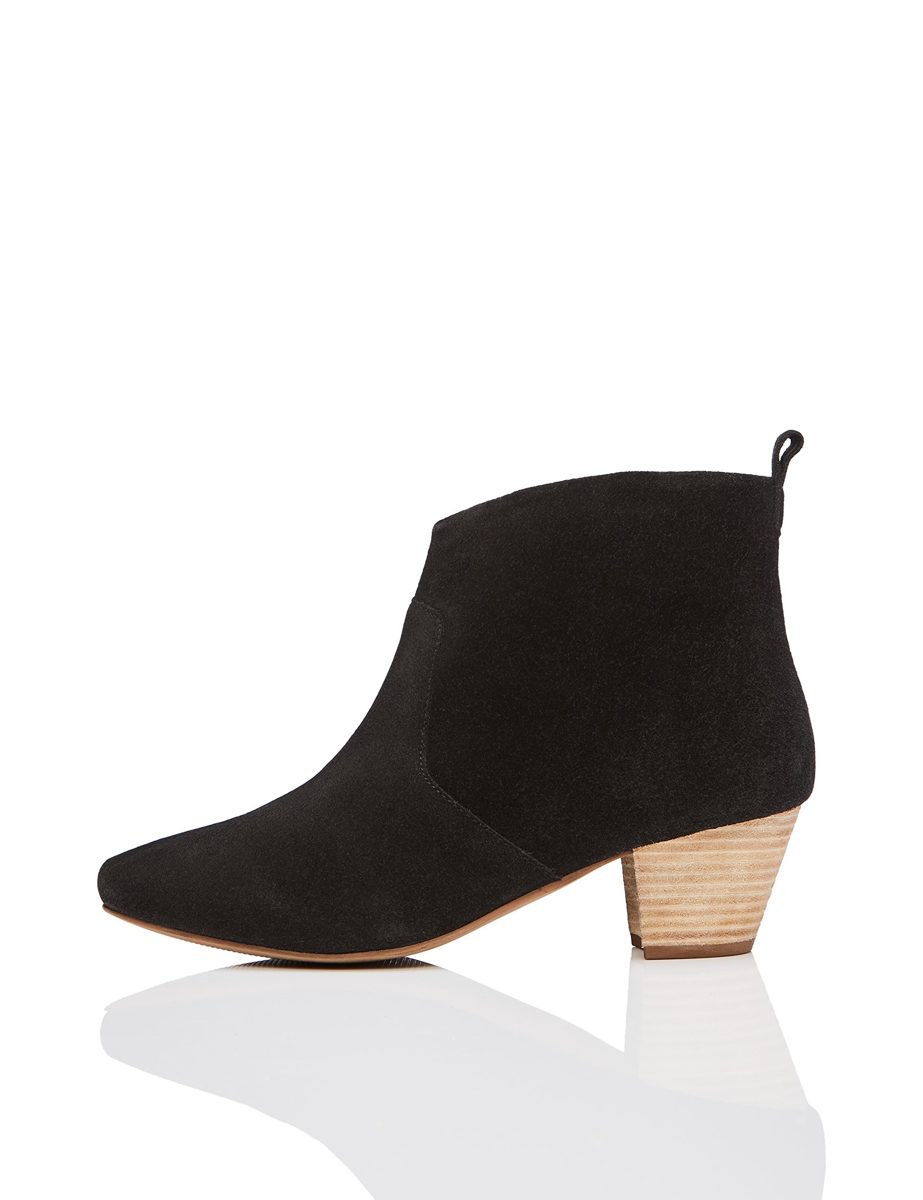 Amazon Brand - find. Leather Western Ankle Boots, Black (Black), US 8.5