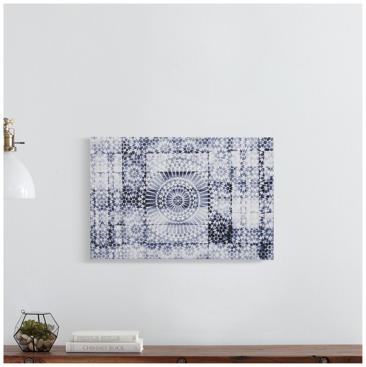 Amazon Brand – Stone & Beam Contemporary Blue and White Mandala Print Wall Art on Canvas, 24" x 16"