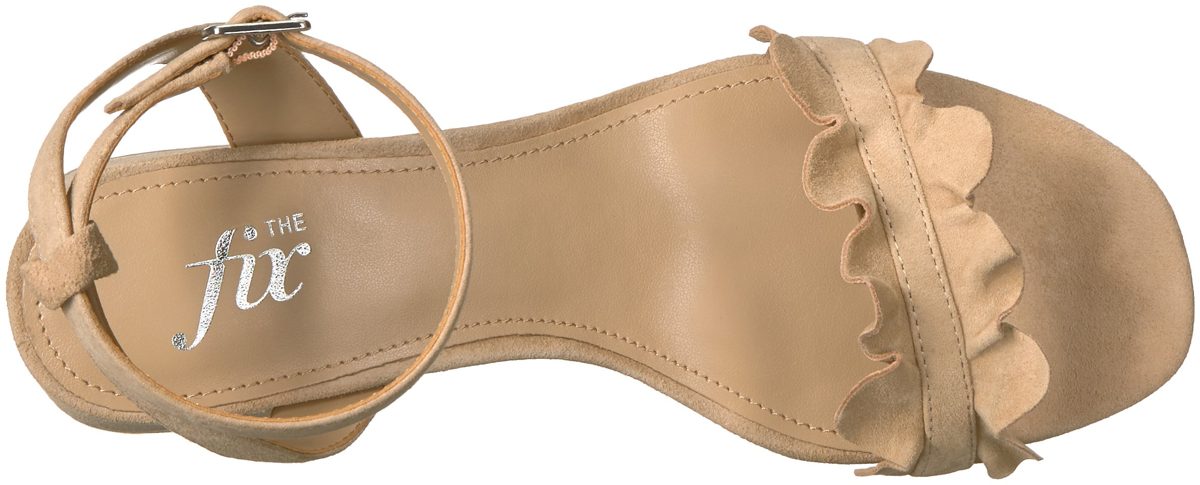 Amazon Brand - The Fix Women's Lizzie Block Heel Ruffled Sandal Heeled, Dove Suede, 10 B US