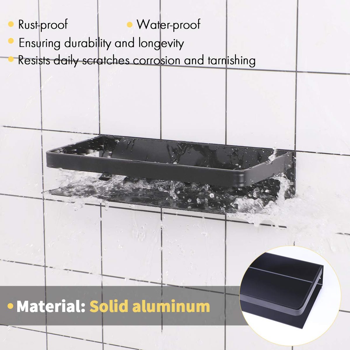 UMI.Bathroom Shelf Aluminum Shower Shelf with Railing No Drill Kitchen Storage Basket Rustproof Wall Mount 12 Inch Anodized Black, BSC409S30DG-BK