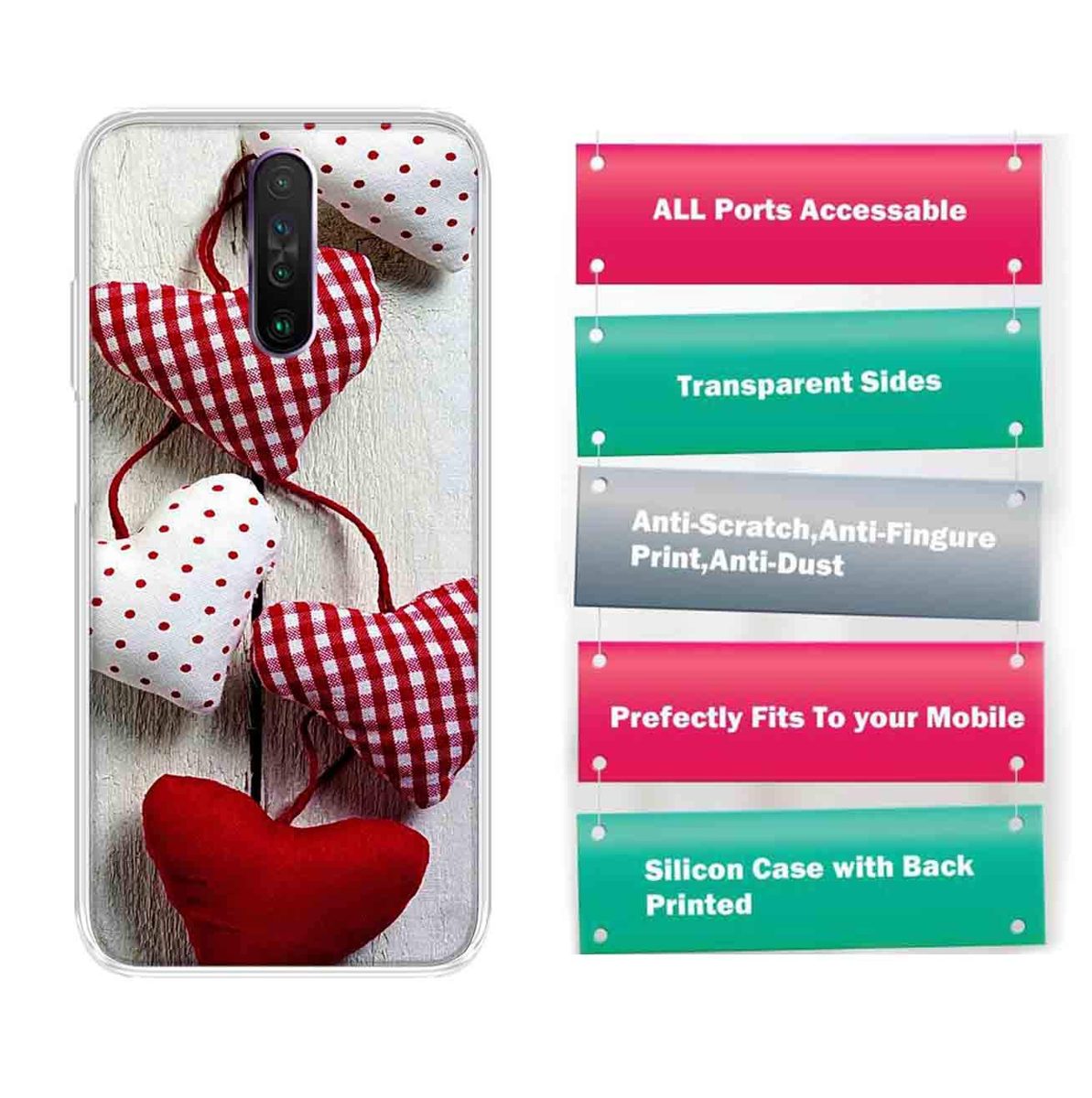 Amazon Brand - Solimo Designer Multicolor Cushion Heart Design Printed Soft Back Case Mobile Cover for Poco X2 / Xiaomi Redmi K30