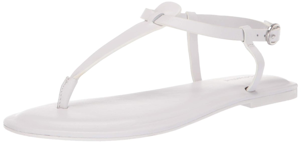 Amazon Brand - 206 Collective Women's Sakon Leather Flat Sandal, White, 5.5 B US