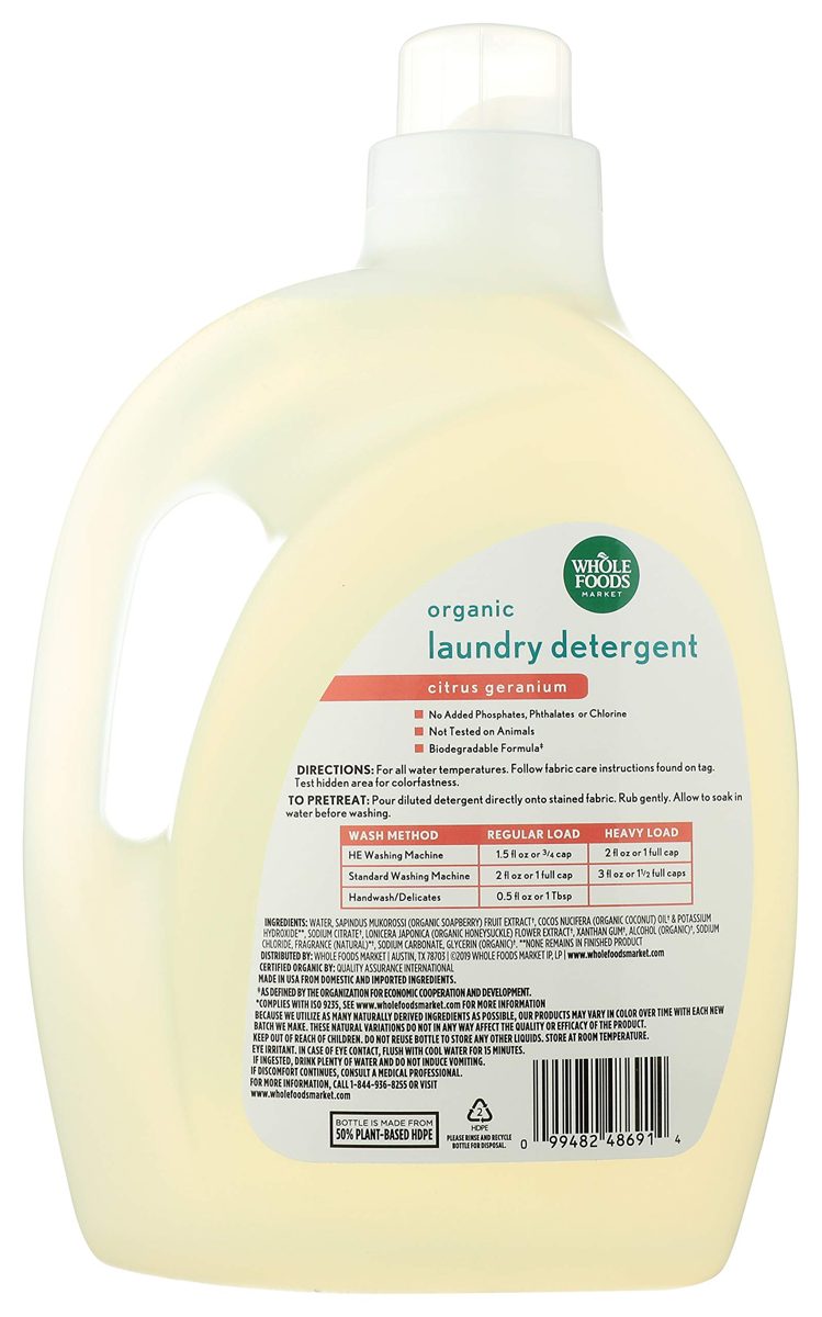 WHOLE FOODS MARKET Organic Citrus Geranium 100oz Laundry Detergent, 100 FZ