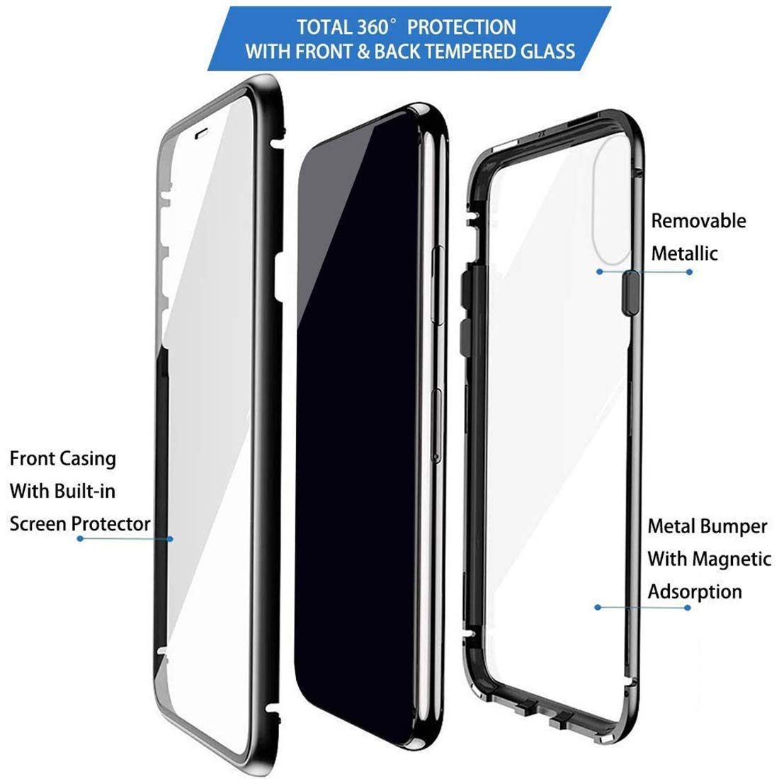 Amazon Brand - Solimo Magnetic Metal Frame Mobile Cover (Bumper Glass Back) for Samsung Galaxy M20 (Blue)