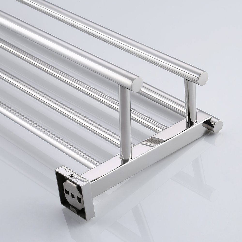 Umi. Essentials 24" Wall Mounted Towel Rail with Double Grab Rail - Polished Stainless Steel