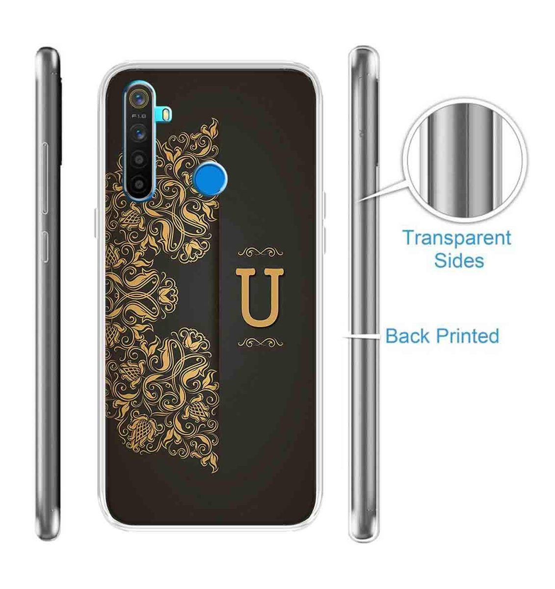 Amazon Brand - Solimo Designer Multicolor Black Pattern Alphabet-U Printed Soft Back Case Mobile Cover for Realme 5 / Realme 5s / Realme 5i / Narzo 10