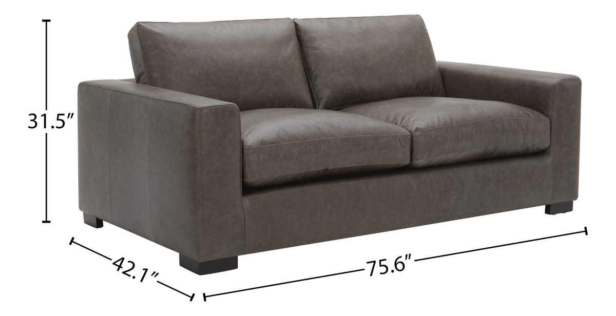 Amazon Brand – Stone & Beam Westview Extra-Deep Down-Filled Leather Loveseat Sofa Couch, 75.6"W, Dark Grey