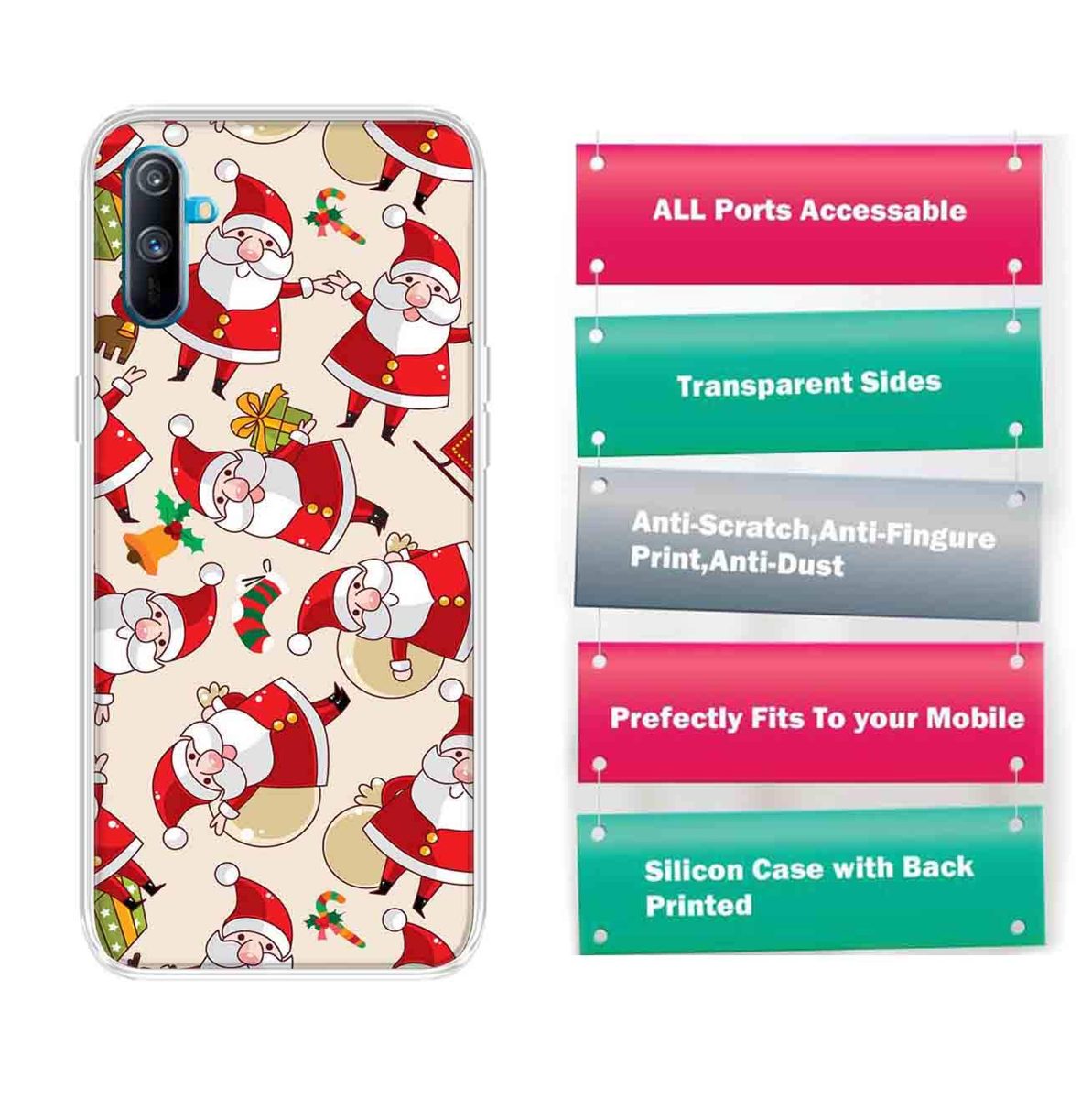 Amazon Brand - Solimo Designer Multicolor Santa Claus Pattern Printed Soft Back Case Mobile Cover for Realme C3