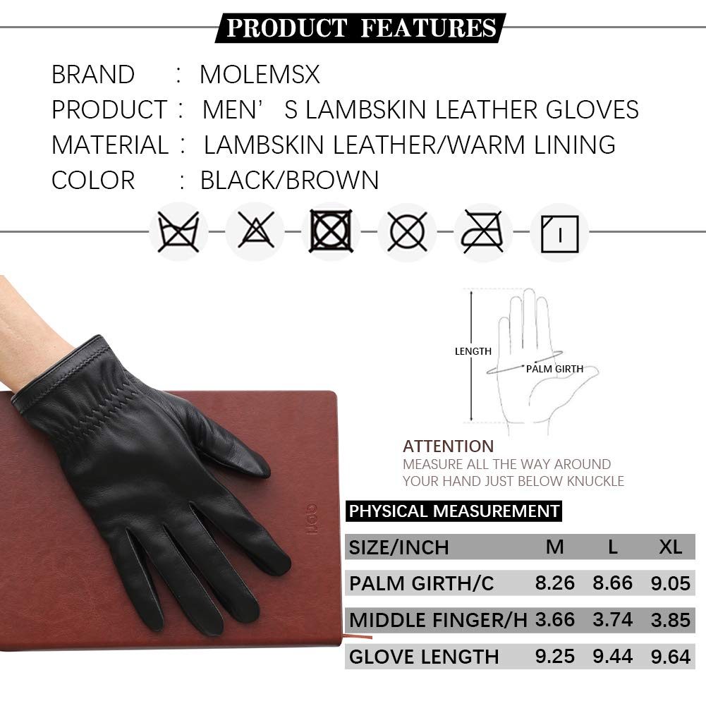 Molemsx Best Touchscreen Nappa Genuine Leather Gloves for Men's Texting Driving Winter Warm Golves, Gift Choice Black Large