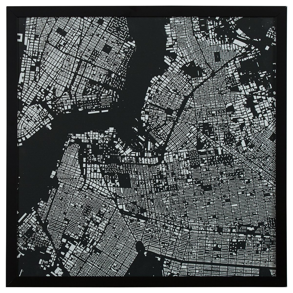 Amazon Brand – Rivet Modern Black and White Map of New York City, Black Frame, 30" x 30"
