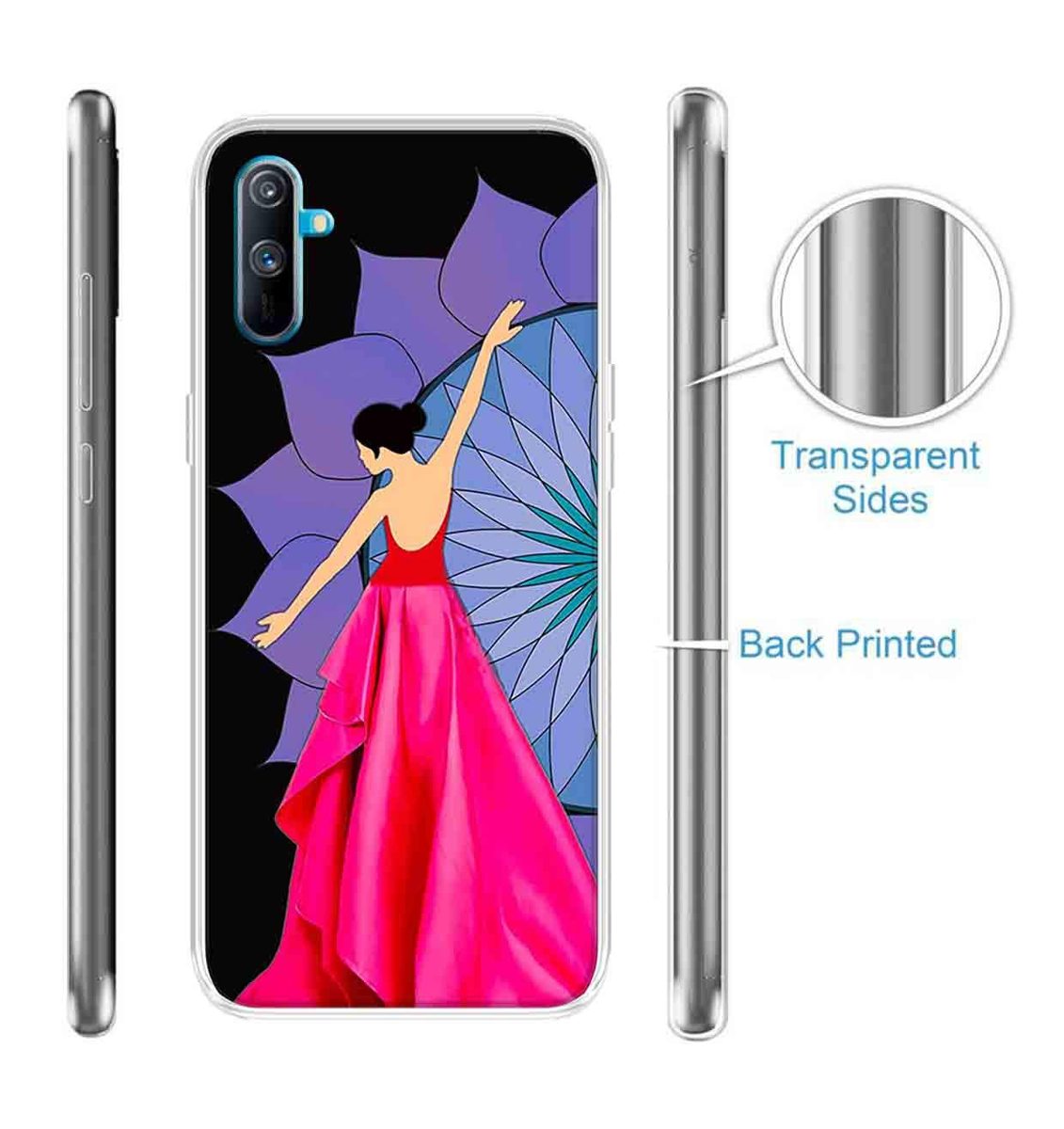 Amazon Brand - Solimo Designer Multicolor Girl Violet Design Printed Soft Back Case Mobile Cover for Realme C3