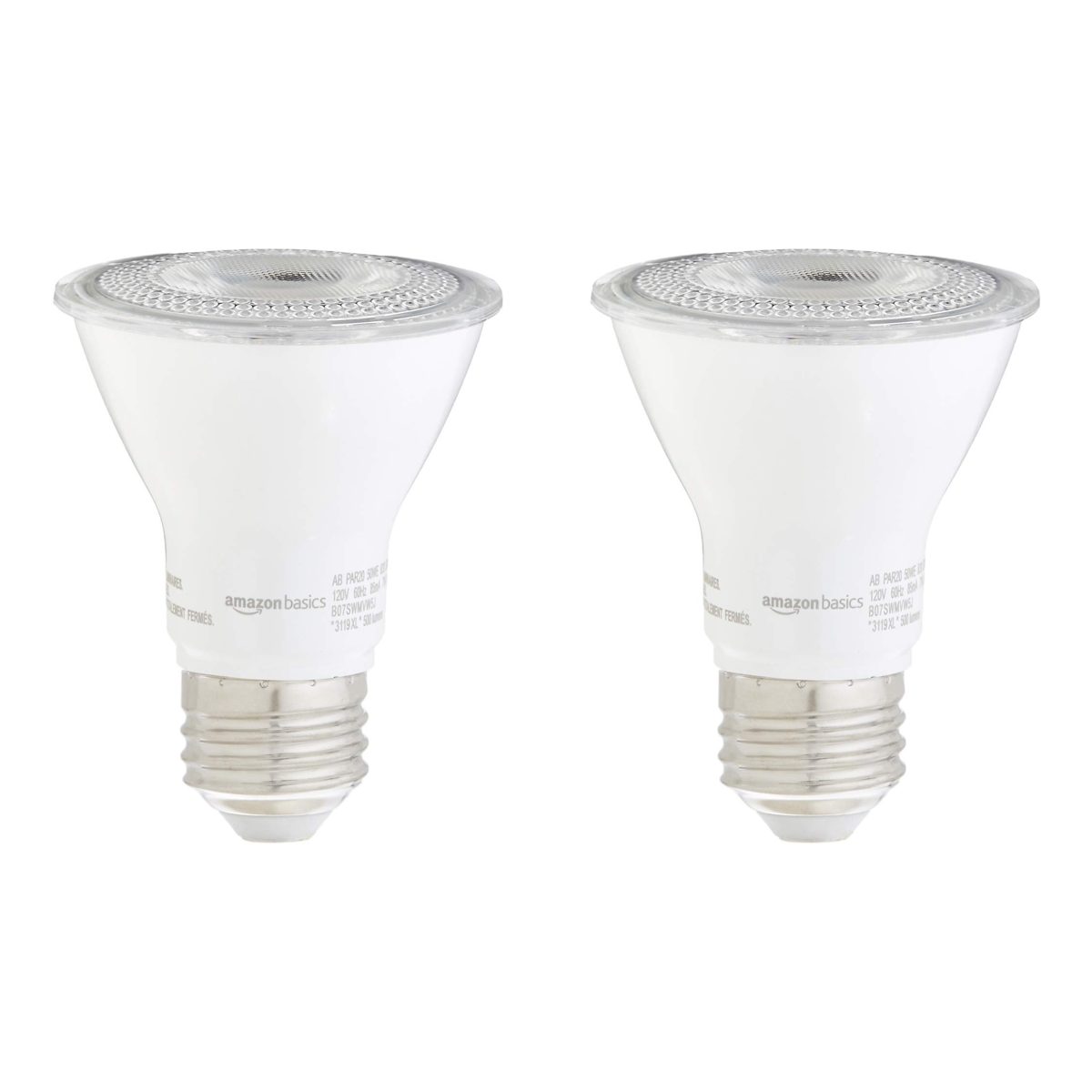 AmazonBasics 50W Equivalent, Warm White, Dimmable, 10,000 Hour Lifetime, PAR20 LED Light Bulb | 2-Pack (Renewed)