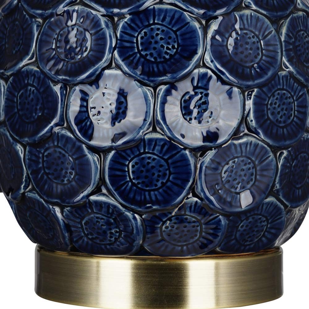 Amazon Brand – Stone & Beam Contemporary 2-Tone Textured Ceramic Table Lamp, LED Bulb Included, 17.75"H, Blueprint Blue