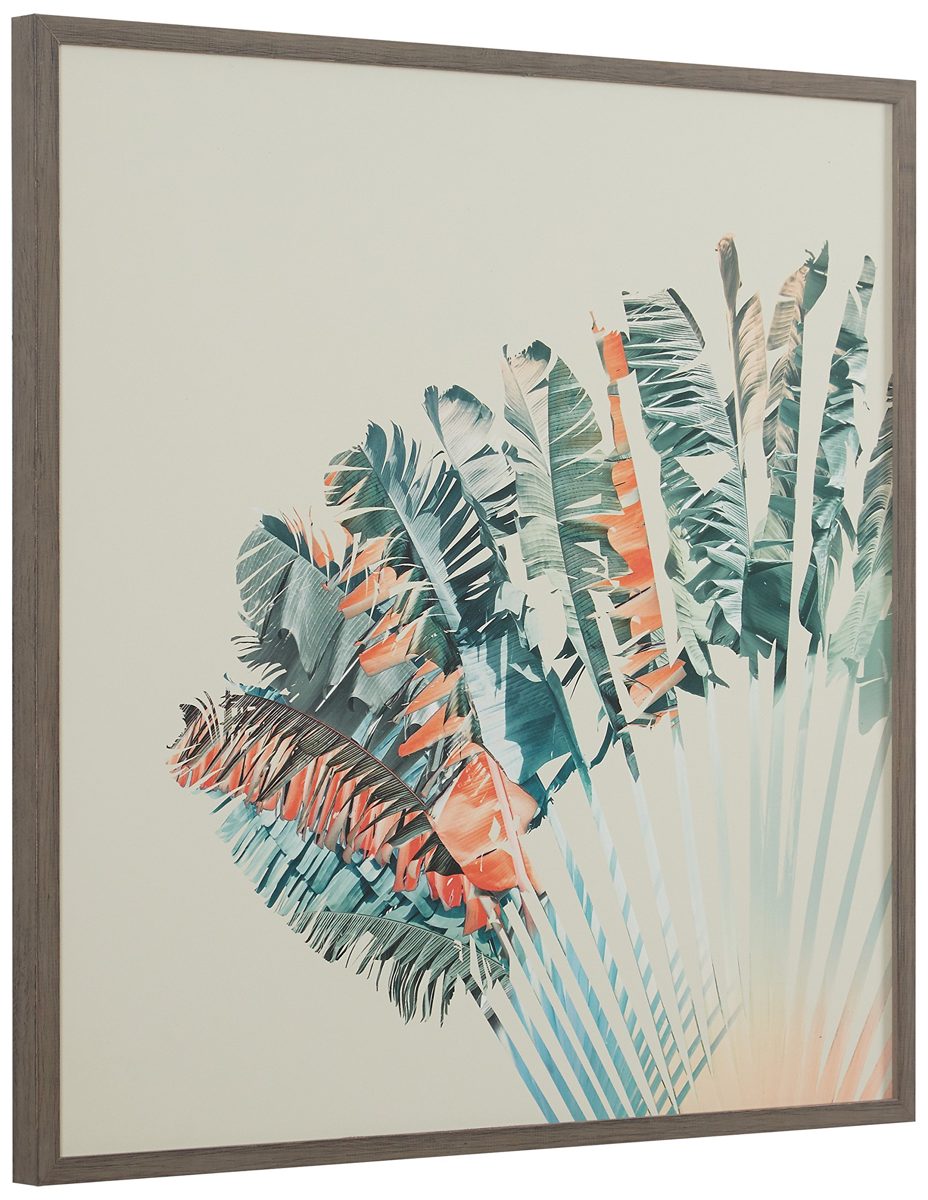 Amazon Brand – Stone & Beam Modern Turquoise and Orange Palm Print in Gray Frame Wall Art, 12" x 12"