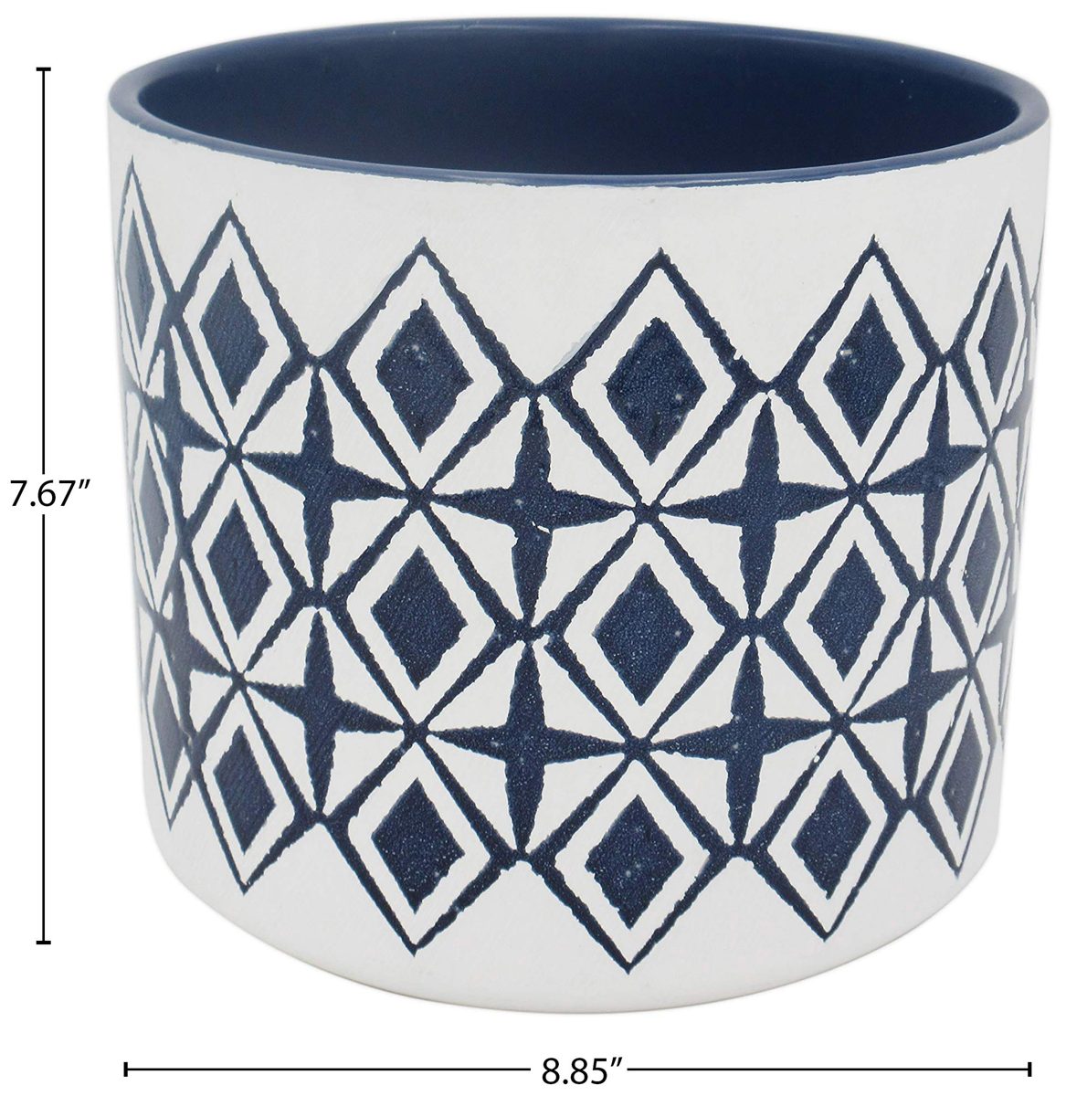 Amazon Brand – Rivet Mid-Century Diamond-Patterned Stoneware Planter, 7.67"H, Blue and White