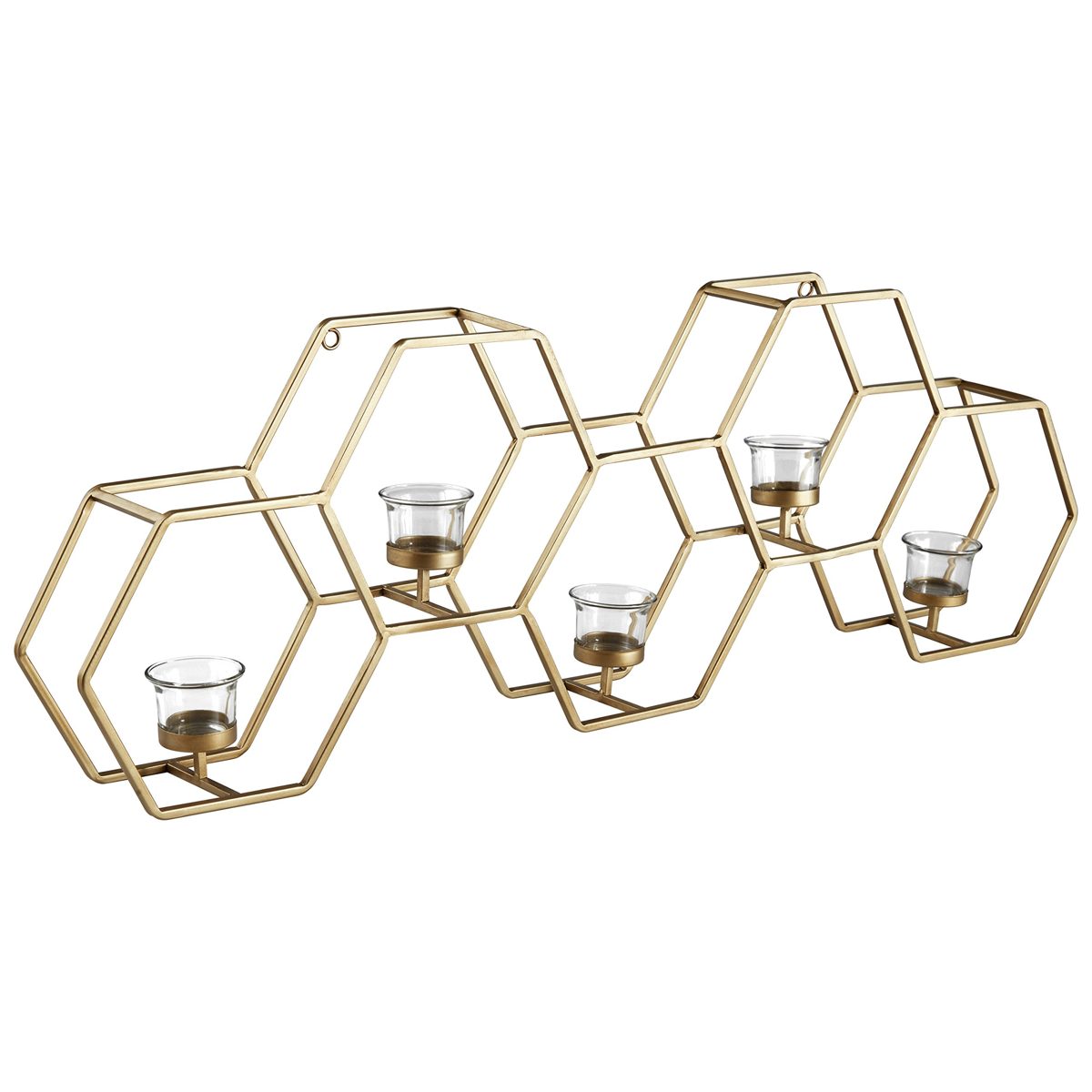 Amazon Brand – Rivet Modern Metal Wall Mounted Hexagon Tealight Candle Holder Decor - 11.5"H, Gold