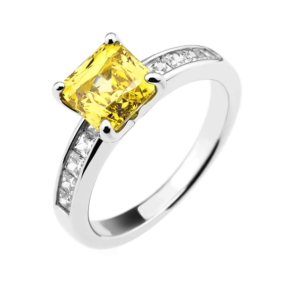 [Find] Amazon Collection Rhodium Plated Sterling Silver Yellow Princess kattokyu-bikkuzirukoniasoritexiaringu, Size 14