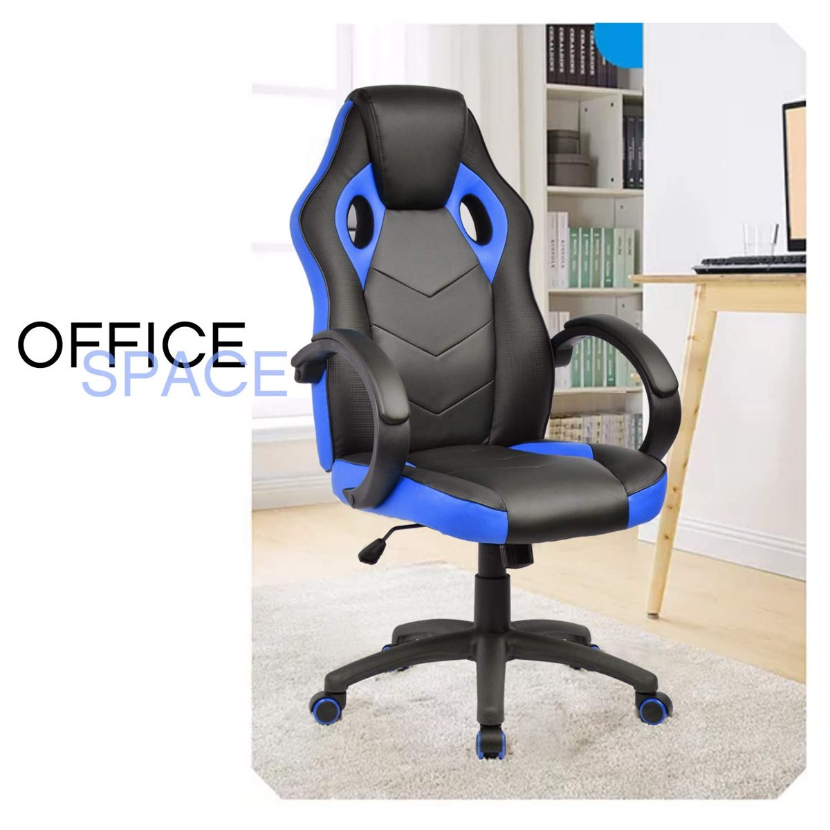 UMI. Essentials Gaming High Back Office Desk Racing Reclining Computer Swivel Chair (Blue)