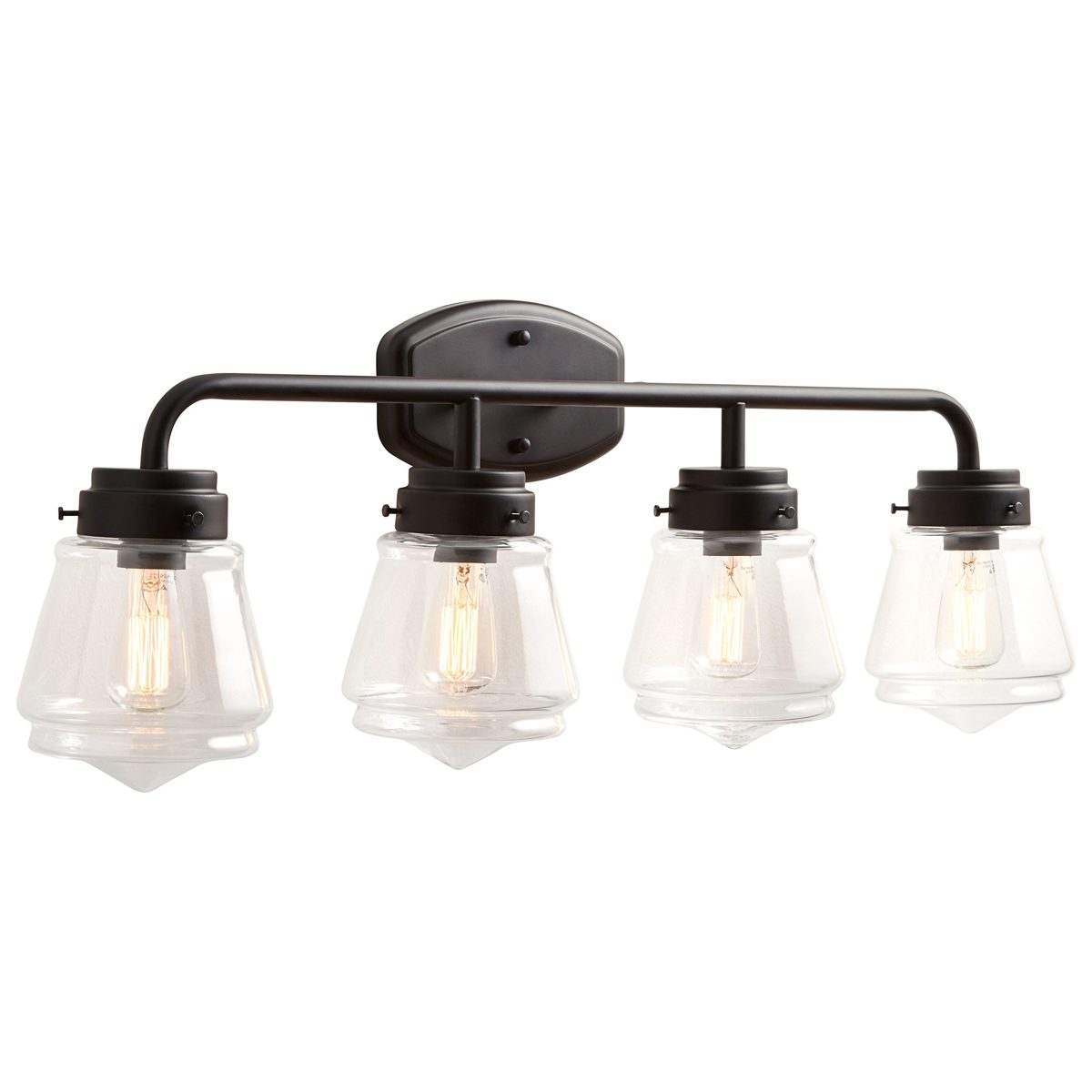 Amazon Brand – Stone & Beam Vintage Bathroom Vanity Fixture With 4 Light Bulbs And Glass Shade - 32.25 x 7 x 11.5 Inches, Matte Black
