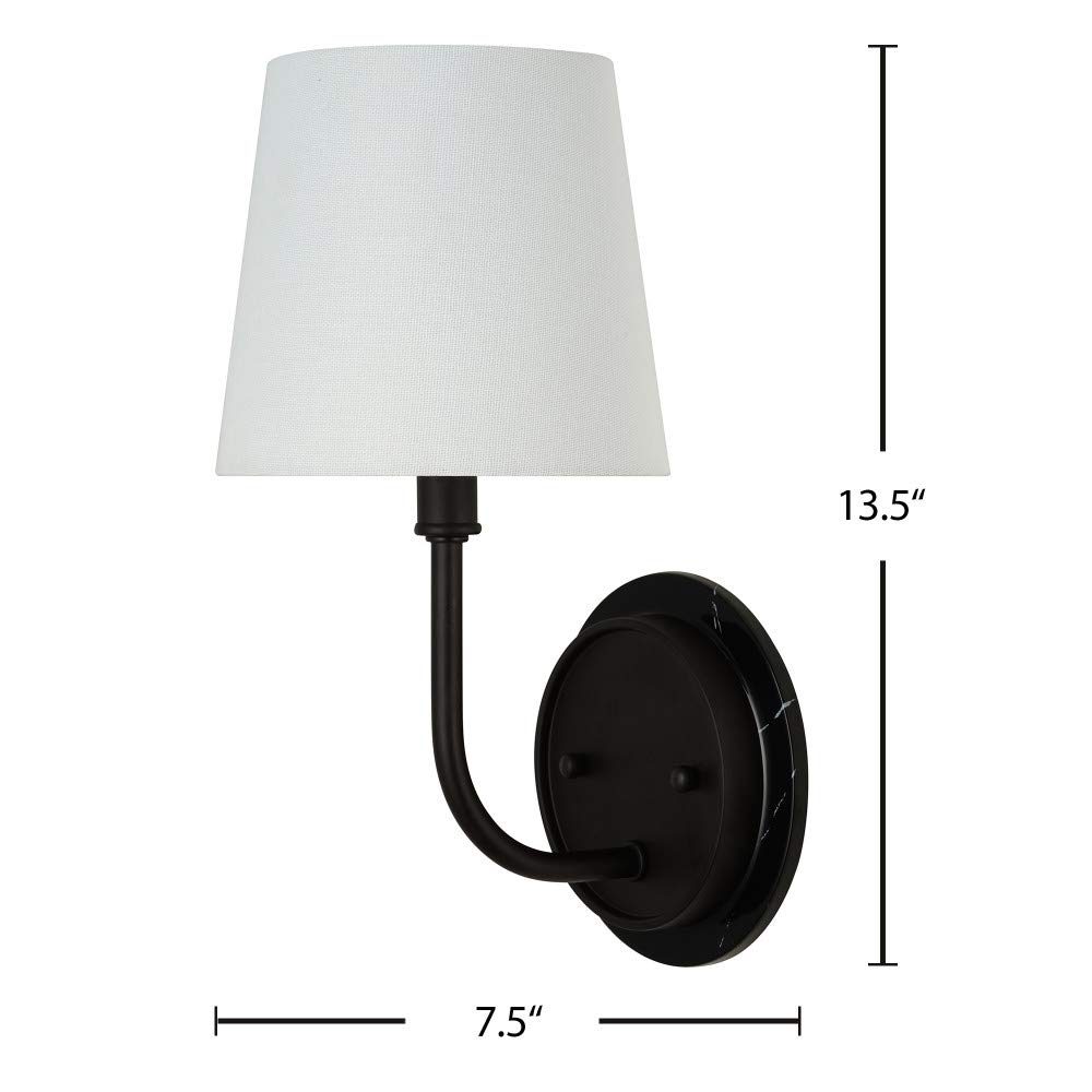 Amazon Brand – Stone & Beam Contemporary Single-Light Black Marble Wall Sconce with Linen Shade, LED Bulb Included, 13.5"H, Dark Bronze