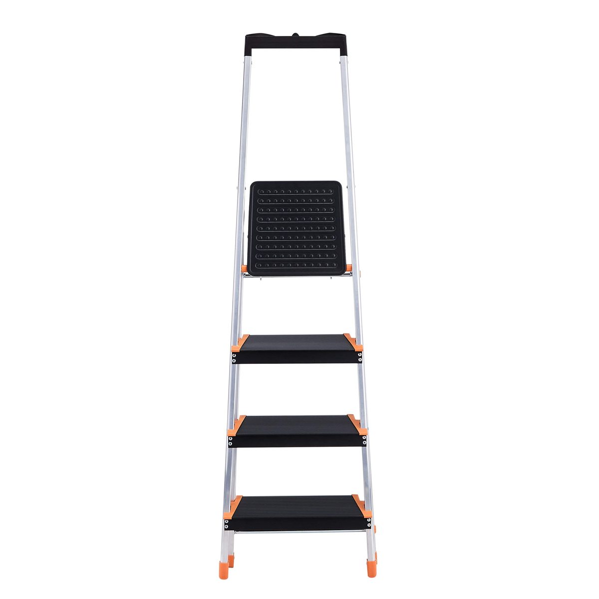 AmazonBasics Folding Step Ladder - 4-Step, Aluminum with Wide Pedal, Silver and Black