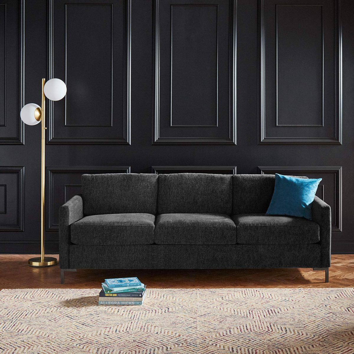 Amazon Brand – Rivet Edgewest Low Back Modern Sofa, 87"W, Charcoal Grey
