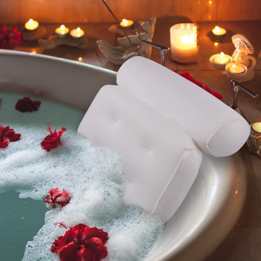 UMI. by Amazon - Bath Pillow Bathtub Spa Pillow with 4 Suction Cups Comfortable Head Rest and Neck Back Shoulder Support