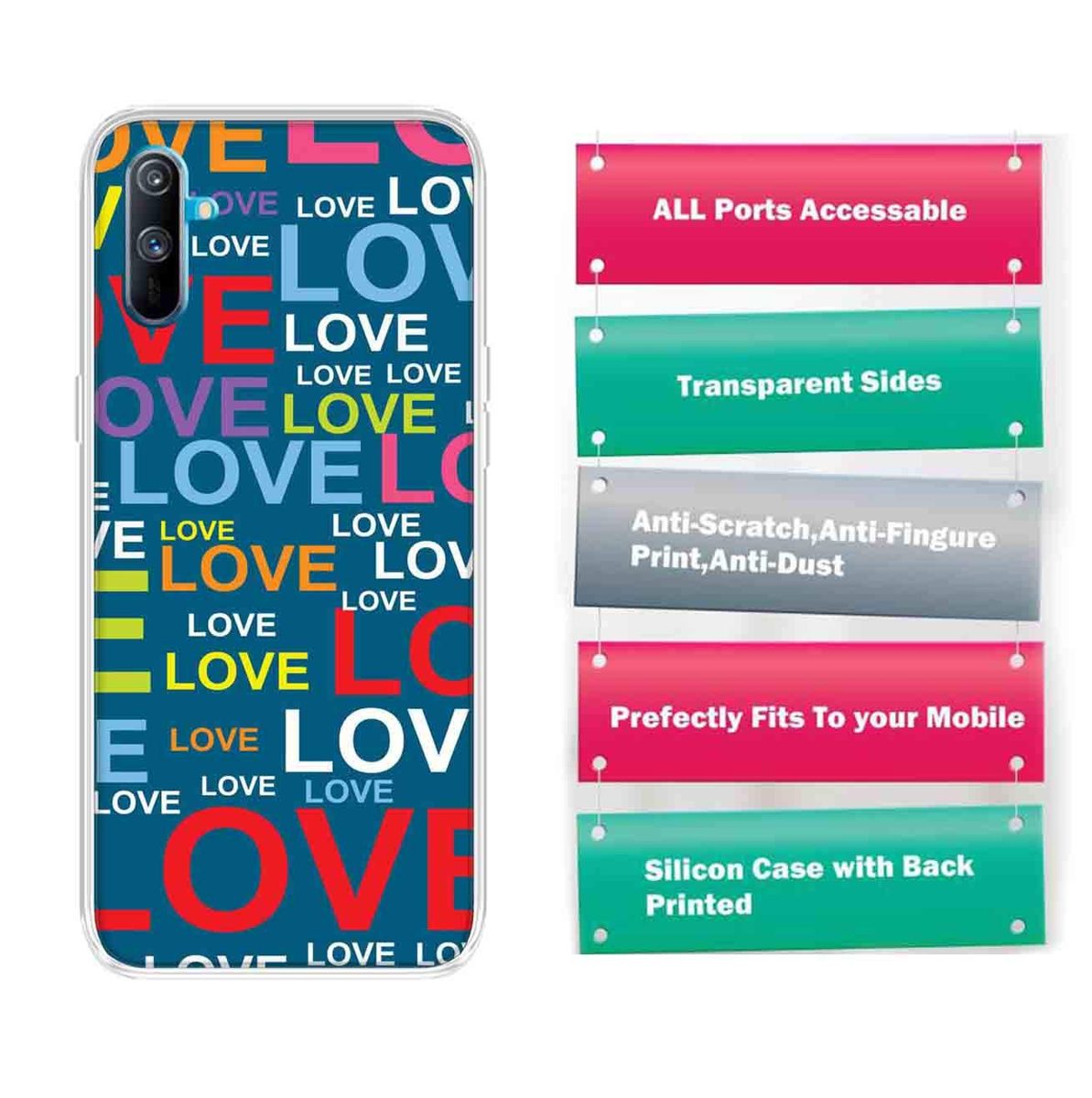 Amazon Brand - Solimo Designer Multicolor Typography Love Teal Pattern Design Printed Soft Back Case Mobile Cover for Realme C3
