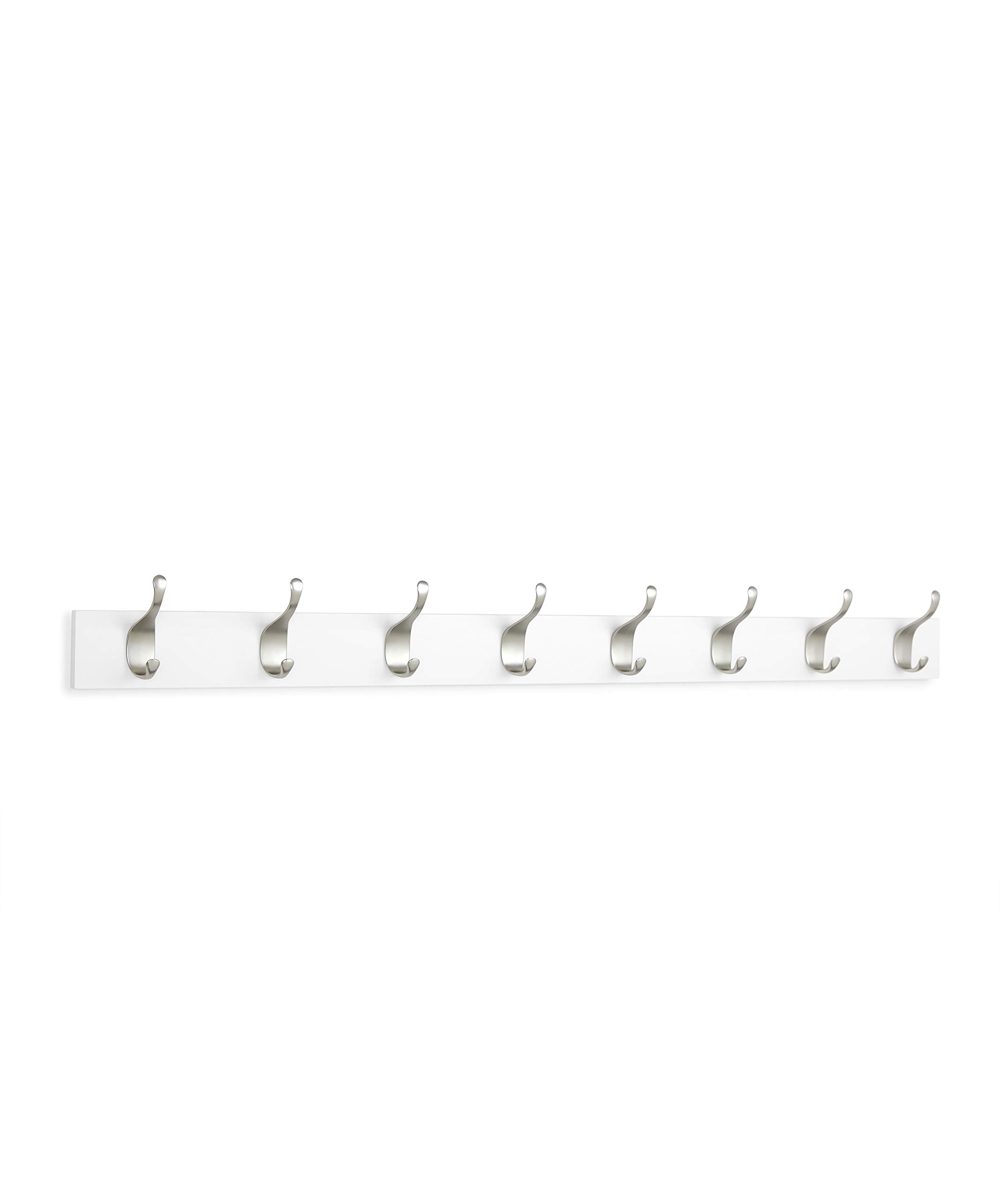 AmazonBasics Wall Mounted Modern Coat Rack, 8 Hooks, Set of 2, White