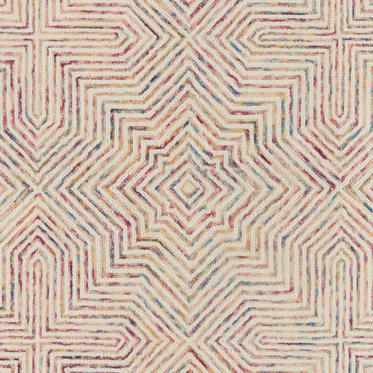 Amazon Brand – Rivet Geometric Wool Area Rug, 5 x 8, Ivory, Red, Purple